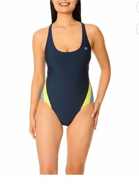 Champion Navy One-Piece Swimsuit with Lime & Sky Panels